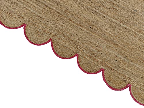Scalloped Natural Jute Area Rug (2'6"x16' (Runner) / Pink)