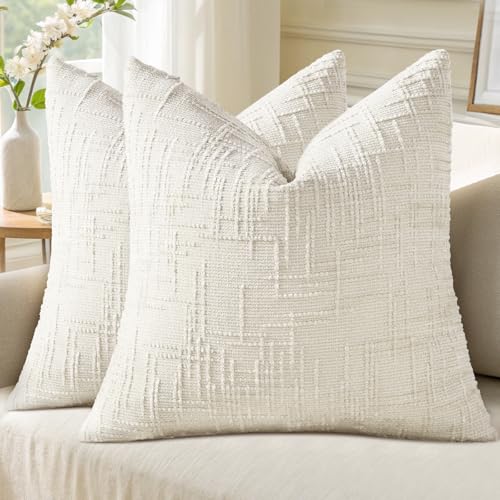 Textured Chenille Throw Pillow Covers 26x26 Set of 2 Cream White (Cream White / 26" x 26" (Pack of 2))