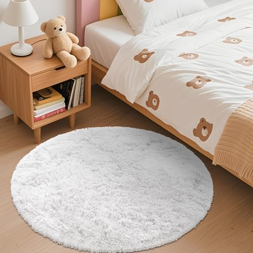 White Round Rugs for Bedroom (3 Ft Round / White)