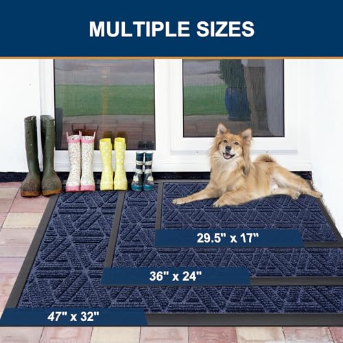 Front Door Mat Outside Entrance (Navy Blue / 47" X 23")