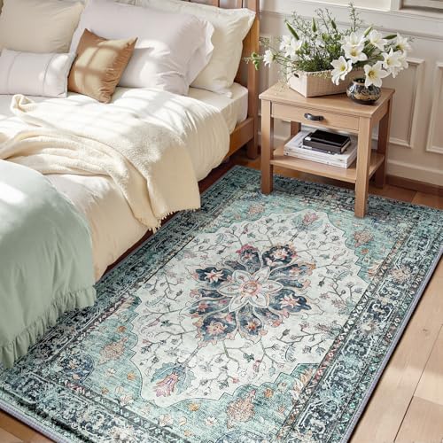 Washable Area Rug (Teal Green/White/Navy / 6' x 9' (Rectangular))