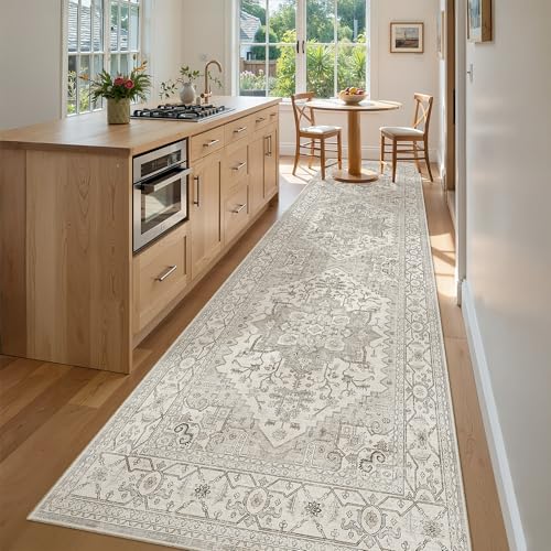 Hallway Runner Rug 3x12 Washable Kitchen Runners 12ft (Beige/Brown / 3' x 12' (Runner))