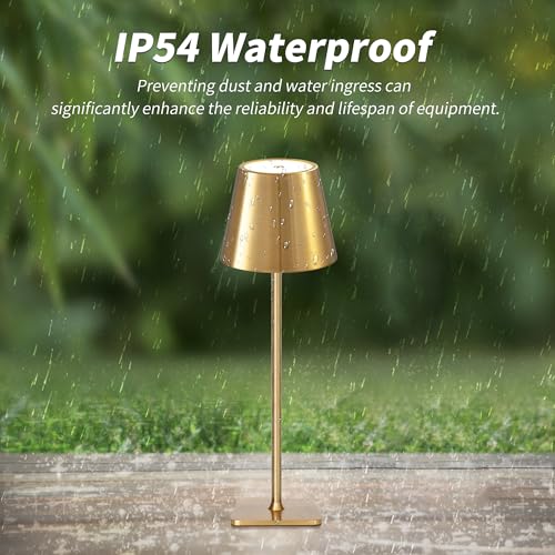 Outdoor Waterproof Cordless Set of 2 Rechargeable Portable Top Touch Battery Operated Powered LED Table Lamp Desk Lamp Lights for Restaurant Kitchen Patio Dinner Dining ((2 Pack)Gold+Wicker Lampshade)