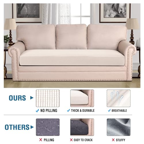Super Stretch Individual Seat Cushion Covers Sofa Covers Couch Cushion Covers Slipcover Sets Thick Jacquard Textured Twill Fabric (Ivory / 1 Cushion Sofa)