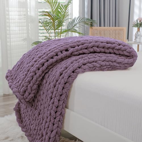 Chunky Knit Throw Blanket for Couch (Winter Grape / 40"x60" (Medium Size Throw）)