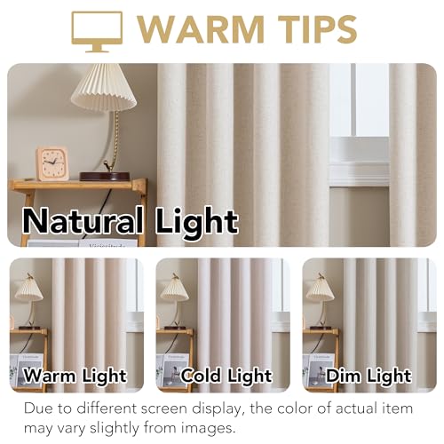 Linen Polyester Curtains 100%Blackout Curtains for Bedroom 96"Long Full Light Blocking Nature Linen (Heathered Natural / 52"W x 96"L (Pack of 2))