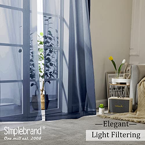 Sheer Curtains 72 Inches Long 2 Panels for Living Room (Navy Blue / 42"W x 72"L (Pack of 2))
