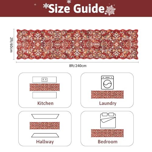 2x8 Christmas Runner Rug Washable Christmas Holiday Carpet Runner (Red Christmas Floral / 2' x 8')