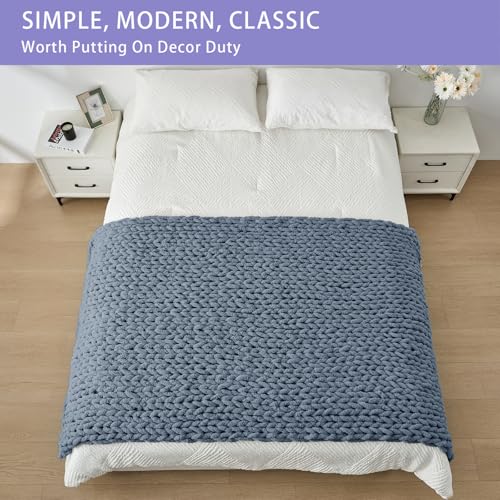 Chunky Knit Throw Blanket for Couch (Cold Sea Blue / 40"x80" (Special Size Throw))