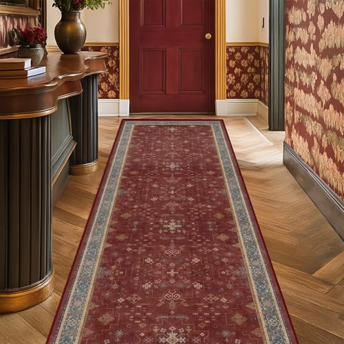 Boho 2x5 Small Kitchen Runners Rugs Non Slip (2' x 5' (Runner) / Burgundy)