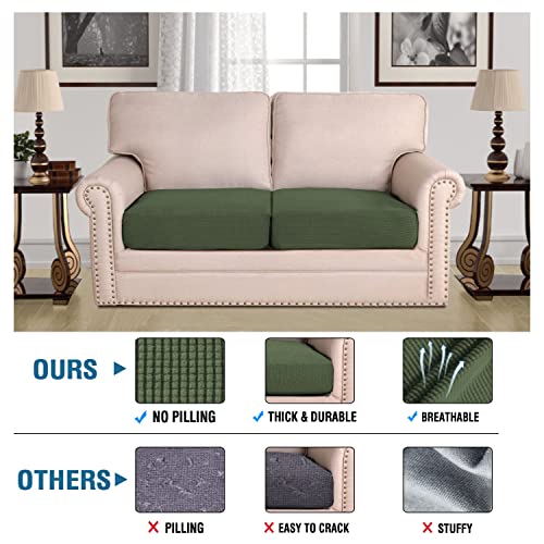 Super Stretch Individual Seat Cushion Covers Sofa Covers Couch Cushion Covers Slipcover Sets Thick Jacquard Textured Twill Fabric (Bronze Green / 2 Cushion Loveseat)