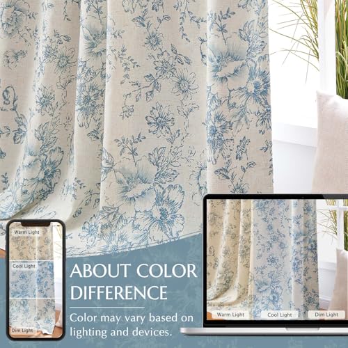 Floral Linen Blackout Curtains for Bedroom 90 Inches Long (Blue / 50"W x 90"L (Pack of 2))