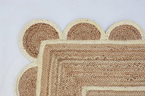 Scallop Pattern Jute Bohemian Area Rug (2'6"x20' (Runner) / Off White)