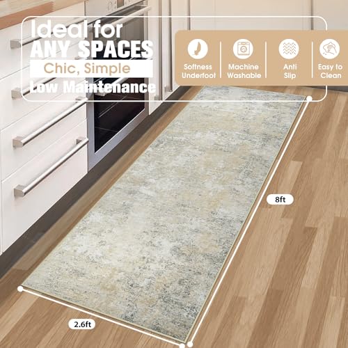Runner Rugs for Hallways Kitchen 2.6x8 Non Slip Washable Beige Grey (Beige/Grey / 2'6" x 8' (Rectangular))