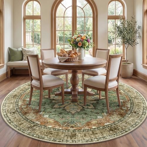 Washable Area Rug (Brick/Brown/Green / 7' (Round))