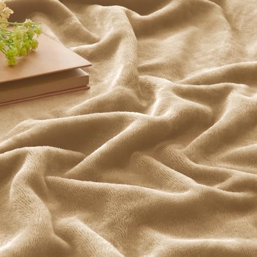 Fleece Blanket Soft Plush Twin Size Blanket Light Camel 60"x80" (Light Camel / Twin(60"x80"))