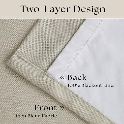 Oatmeal Pinch Pleated Blackout Linen Curtains 108 Inches Long (Oatmeal / 40"W x 108"L (Pack of 2))