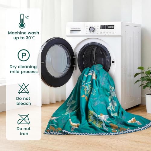 Boho Throw Blanket 60"x80" Aviary Botanical Cotton Throw Blanket (Teal Green / 60"x80")