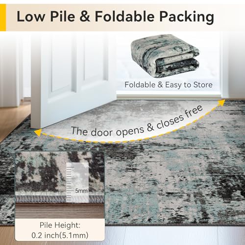 Washable Square 8'x8' Area Rug for Living Room Teal Black (Black/Teal Blue / 8' x 8' (Square))