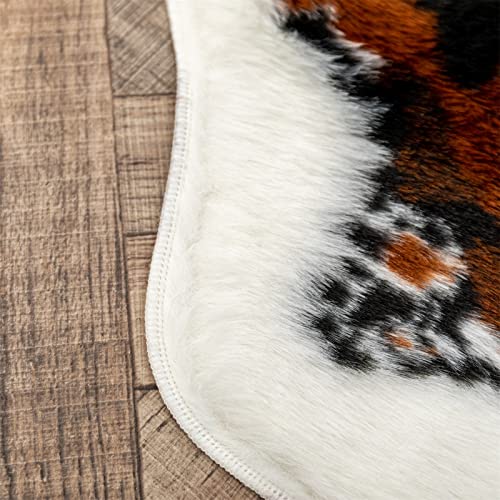 Faux Cowhide Rug Cow Print Area Rug Premium Faux Animal Skin Hide Rugs Tricolor Decor Carpet Non (Brown Cow Print - 43.3x33.4inch)