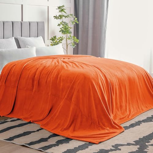 Fleece Blanket Soft Fall Oversized Bed Blanket Orange 120"x120" (Orange / Oversized King(120"x120"))