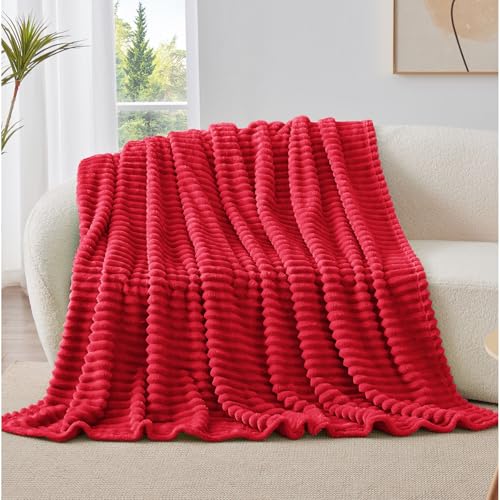 Ribbed Twin Blanket for Couch & Bed (Red / Twin(60"x80"))