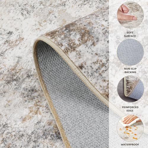 5ft Round Area Rug Living Room Rugs (Brown Grey / 5' (Round))