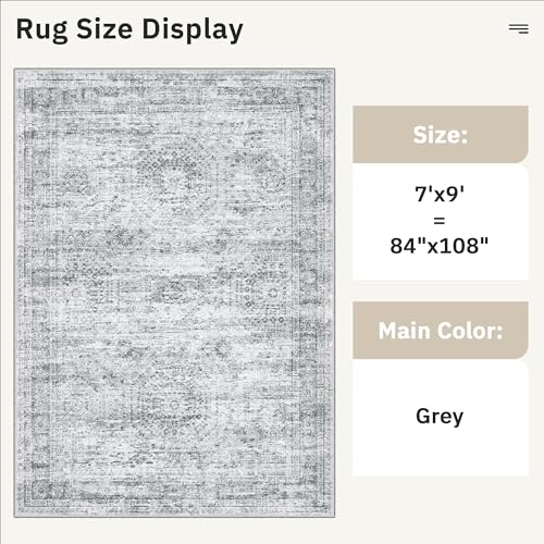 7x9 Area Rug for Living Room Washable Rugs Non (Grey / 7' x 9' (Rectangular))