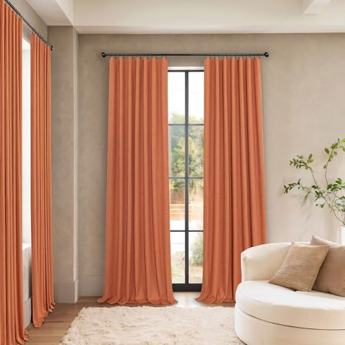 Burnt Orange 100% Blackout Window Curtain Panels Light Blocking Linen Boho Black Out Drape for Nursery 84 Inch Long Thermal Insulated Draperies for Living Room Bedroom Fall Decor 2 Pieces 52x84 Length (Burnt Orange / 52"W x 84"L (Pack of 2))