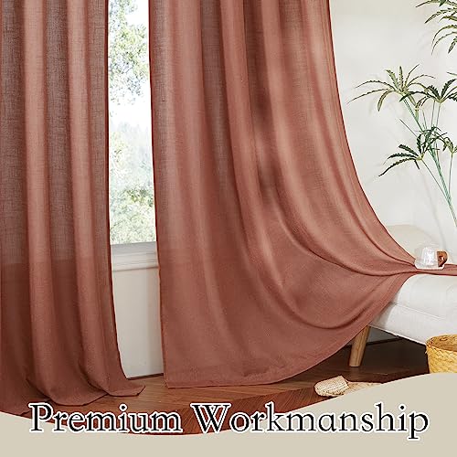 Light Filtering Linen Sheer Curtains 72 inch Long for Farmhouse (Terracotta / 52"W x 72"L (Pack of 2))