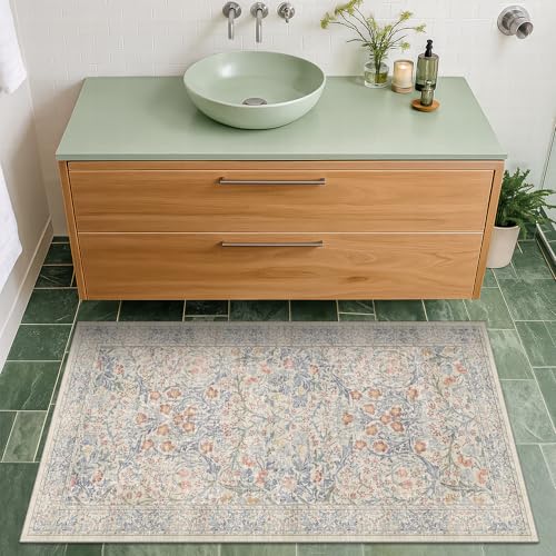 Washable 2x4 Rug Non Slip (Beige Blue / 2' x 4' (Rectangular))