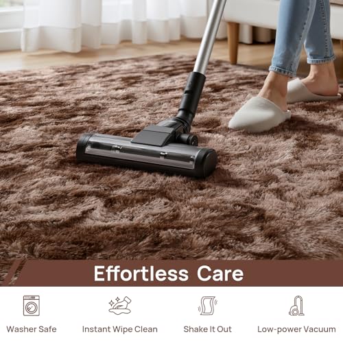 Large Shag Area Rugs 5 x 8 (Tie-dyed Coffee / 5' x 8' (Rectangular))