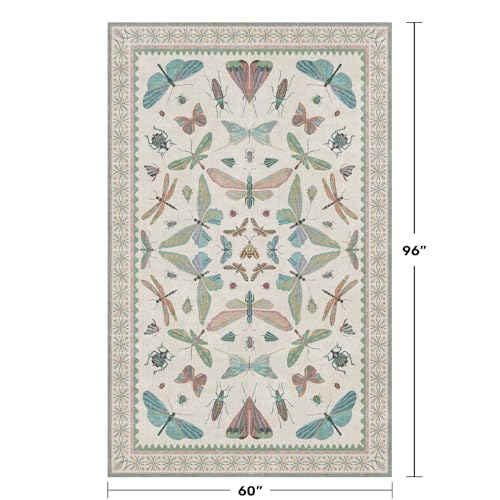 Green and Blue Nursery Rug 5x8 (5' x 8' (Rectangular) / Beige Green)