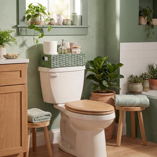 Wicker Toilet Basket Tank Topper for Sage Green Bathroom Decor (Green / 14¼" L x 6¾" W x 3¾" H)