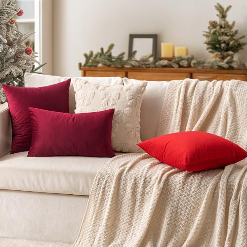 Velvet ChristmasThrow Pillow Covers 18x18 Inch Pack of 2 Wine Red (18" x 18" (Pack of 2) / Wine Red)