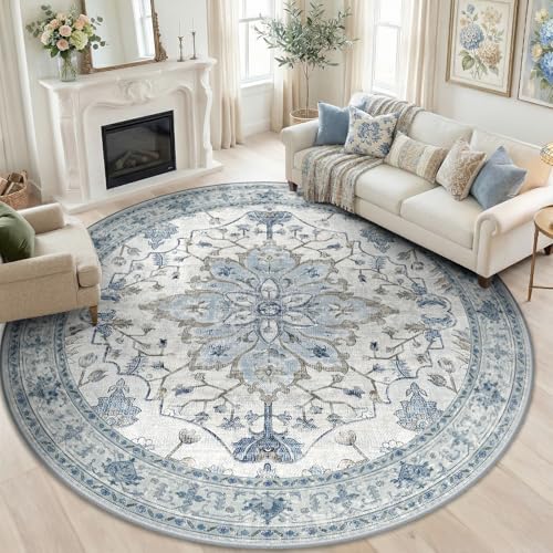 Washable Area Rug (Blue/White/Gray / 7' (Round))