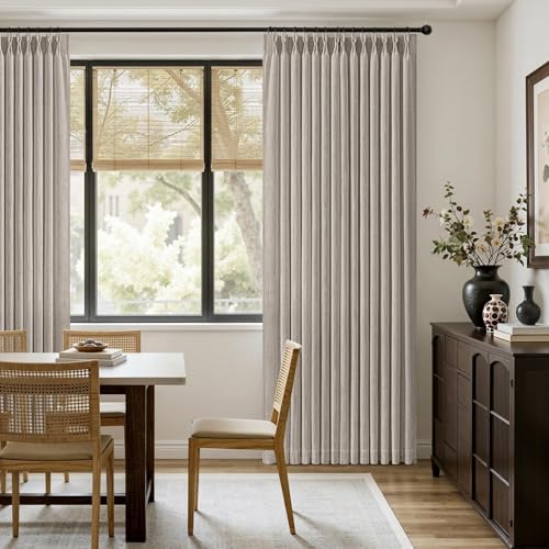 Pinch Pleated Thick Linen Curtains 90 Inches Taupe Window Curtains (Taupe / 40"W x 90"L (Pack of 2))