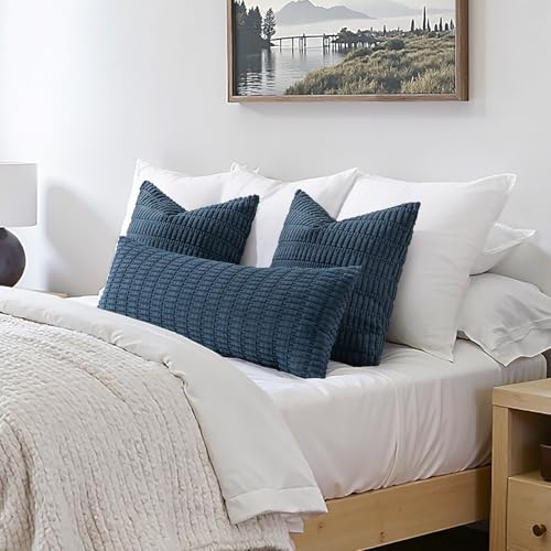 Lumbar Corduroy Throw Pillow Cover for Bed 14x36 Blue Pack of 1 (Blue / 36" x 14" (Pack of 1))