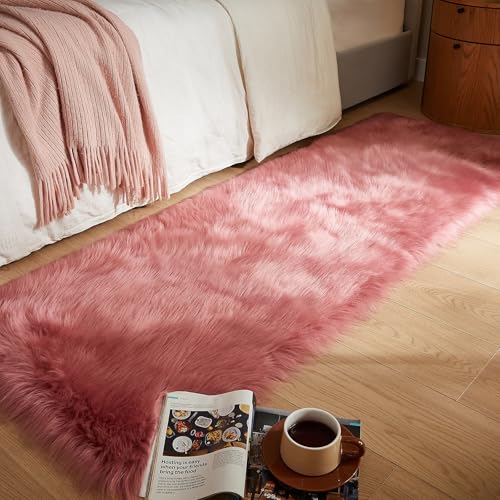 Faux Fur Rug Blush Pink Ultra Soft Fluffy Shag Sheepskin Rug (2' x 6' (Rectangular) / Blush Pink)