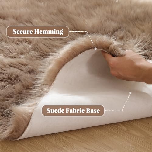 Beige Faux Sheepskin Fluffy Fur Rugs for Bedroom Machine Washable 2x4 Shag Area Rugs for Living Room Office Furry Nursery Rug (2' x 4' (Sheepskin Fur) / Beige)