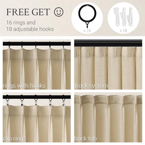 Pinch Pleated Curtains 90 Inches Long 2 Panels Set (Natural Linen / 40"W x 90"L (Pack of 2))