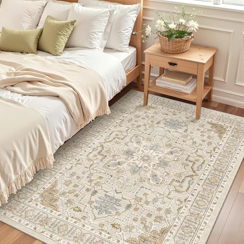 Area Rug 3x5 Washable Vintage Entry Rugs for Bedroom (Beige/Blue / 3' x 5' (Rectangular))