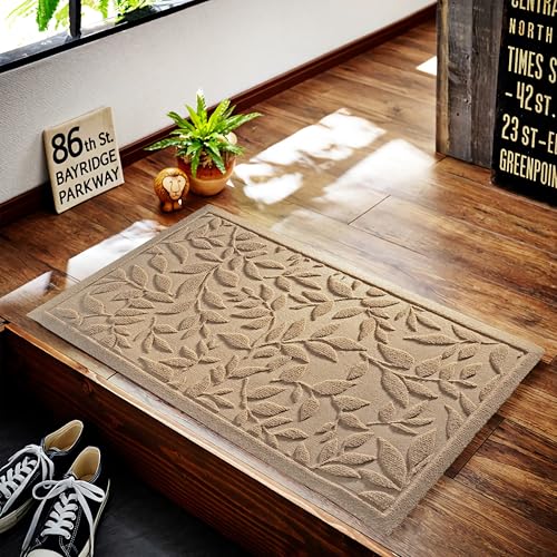 Beige Leaves Outdoor Indoor Entrance Doormats (Leaves-beige / 1'5" x 2'6" (Rectangular))