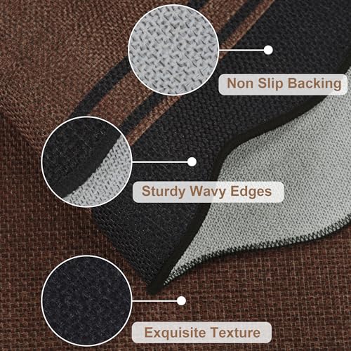 5x7 Scalloped Rug Easy Jute Washable Outdoor Patio Rug Black Brown (5'*7'(Rectangular) / Black Brown)