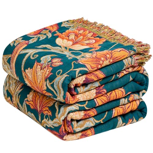 Boho Throw Blanket 50"x60" Cotton Bird Floral Blanket for Couch (Floral and Birds / 50"x60")