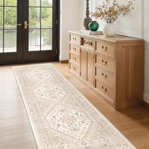 Kitchen Runner Rug Non Slip Washable Rugs 2.5x8 (Cream/Beige / 2'6" x 8' (Runner))