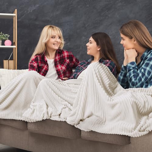 24 Pcs Flannel Blankets Bulk (Cream White)
