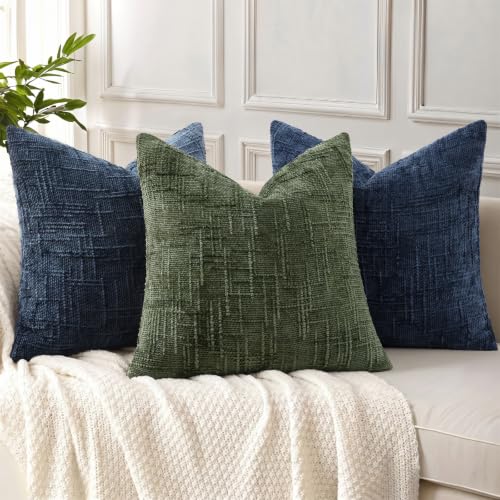 Textured Chenille Throw Pillow Covers 20x20 Set of 2 Grey Green (Neutral Green / 20" x 20" (Pack of 2))