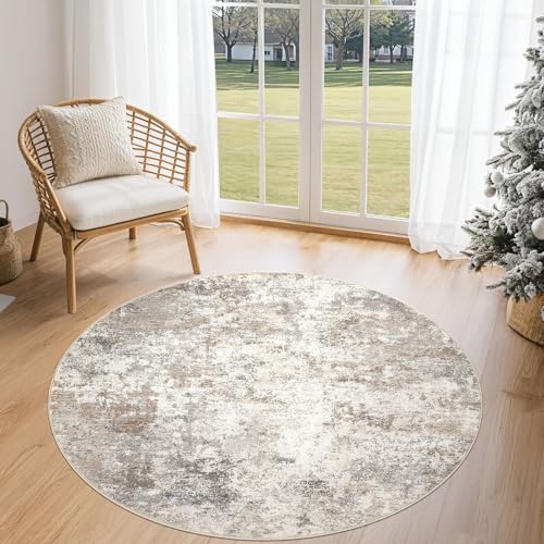 4ft Round Area Rug Living Room Rugs (Brown Grey / 4' (Round))