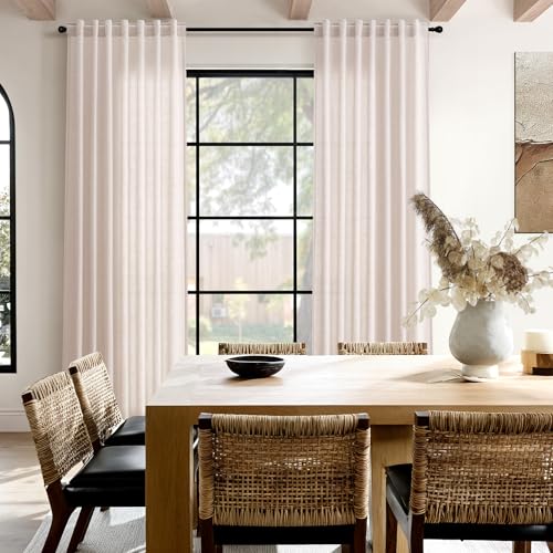 Natural White Linen Curtains 84 Inch Length for Living Room Burlap Light Filtering Semi Sheer Curtain Back Tab Neutral Farmhouse Privacy Drapes for Bedroom Office 52x84 (52"W x 84"L (Pack of 2) / Natural White)